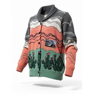 Powder River Outfitters Southwestern‎ Desert Cactus Collar Cardigan Sweater L